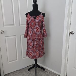 Paper Crane Red and White Patterned Long Sleeve Dress